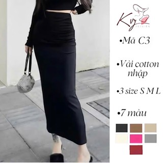 Chân váy bút chì xẻ sau Kvy C3 chất cotton nhập mịn dày dặn co giãn tốt thích hợp mặc đi tiệc đi làm đi chơi