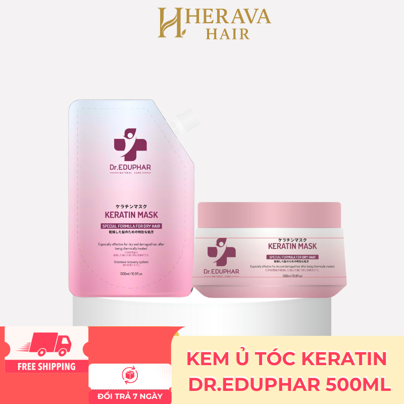 Kem Ủ Tóc Dr.EDUPHAR Keratin Mask 500ml - Dưỡng Ẩm Phục Hồi Tóc Hư Tổn, Siêu Mềm Mượt Hương Nước Hoa