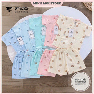   Set 3-5  Bộ cộc tay cho bé sơ sinh vải thun lạnh màu mềm mịn mát 5 hoạ tiết size từ 3-9kg VT CLM01 