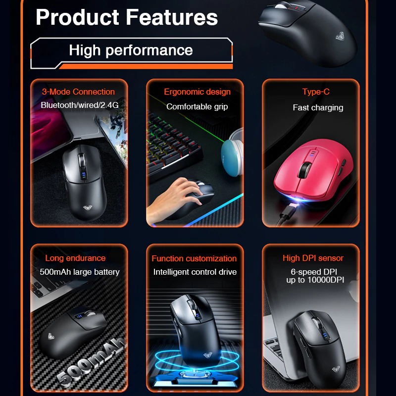 Aula SC580 chuột gaming 3 mode, thiết kế công thái học | BigBuy360 - bigbuy360.vn
