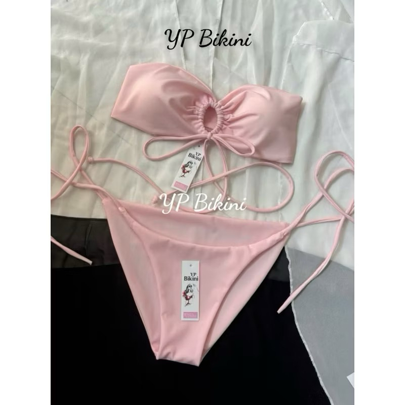 Bikini đi biển áo bản ngang rút dây trước ngực quần kín mông ( che tên sp) | BigBuy360 - bigbuy360.vn