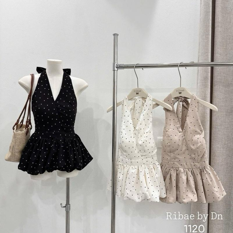 Áo cổ yếm hoạ tiết chấm bi có đệm mút dáng bí hở lưng chun sau siêu xinh dành cho nữ | BigBuy360 - bigbuy360.vn