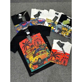 Áo Phông Nam DSQ In Hình Cây Dừa ôtô đỏ Màu Sắc Siêu Đẹp - Áo Phông DSQ Nam Chất Cotton Cao Cấp 2 màu đen trăng tdman