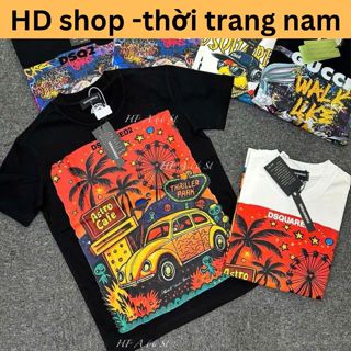 Áo Phông Nam DSQ In Hình Cây Dừa ôtô dsq đỏ Màu Sắc Siêu Đẹp - Áo Phông DSQ Nam Chất Cotton Cao Cấp 2 màu đen trăng
