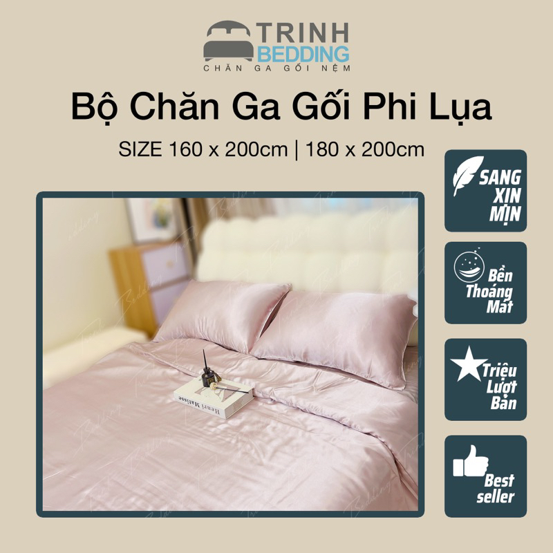Bộ Chăn Ga Gối Phi Lụa Set |Vỏ Chăn khóa | 200x220cm| ko có bông|