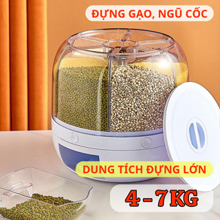  Thùng gạo thùng đựng hạt ngũ cốc đa năng thông minh 6 ngăn xoay 360 độ chính hãng 