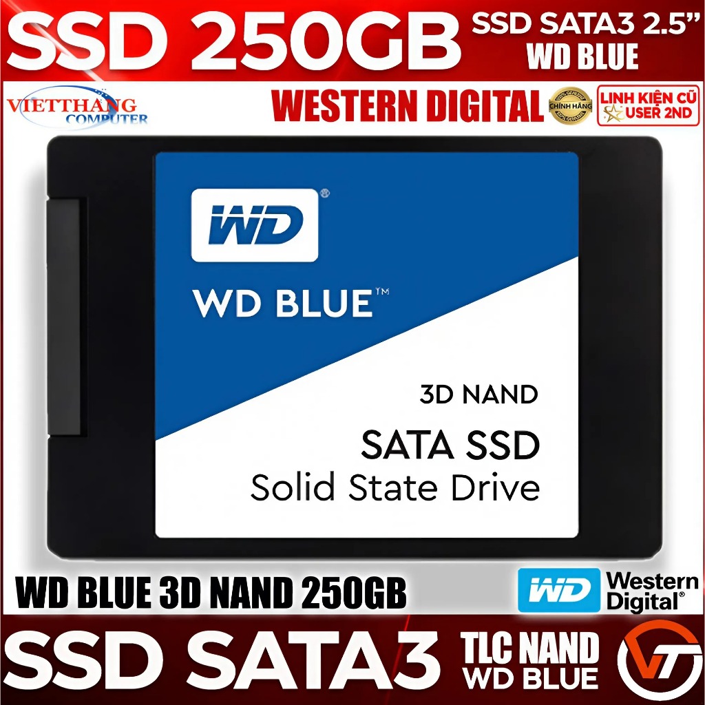 Ổ cứng SSD Western Digital WD Blue 250GB SATA 3 Zin chuẩn xịn Good 100% Còn đẹp ( Cũ - 2nd )