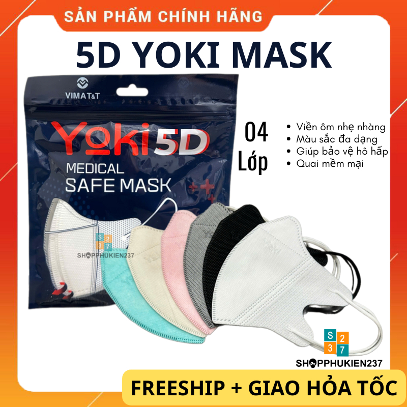 Set 50 Cái Khẩu Trang 5D Yoki 4 Lớp Kháng Khuẩn Hàng Chính Hãng