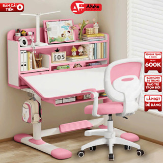 Bàn học trẻ em E06 Có kệ sách mới cho bé Nâng cấp ghế xoay 360 độ có bánh xe Nâng hạ linh hoạt