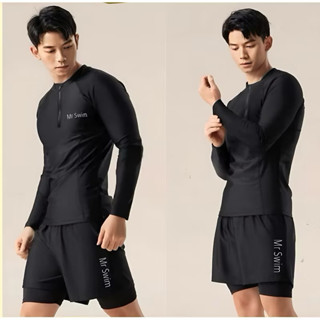 Đồ bơi Nam tay dài quần bơi Nam 2 lớp kín đáo áo bơi tay dài co giãn bốn chiều bộ bơi nam phong cách thể thao