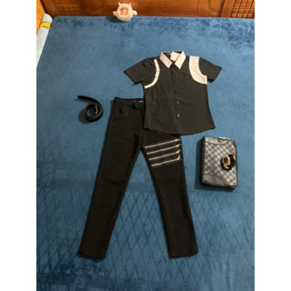 bộ quần âu khoá đùi và áo sơmi nam boy phố