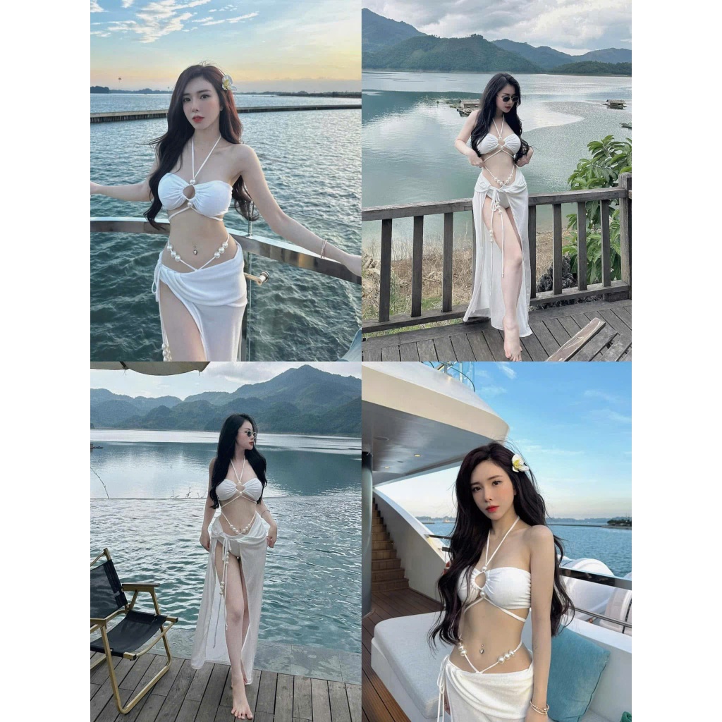 Đồ bơi đi biển, Sét bikini bộ ba chi tiết KẾT NG.ỌC Sang chảnh kèm quây dài tôn dáng Oderi | BigBuy360 - bigbuy360.vn