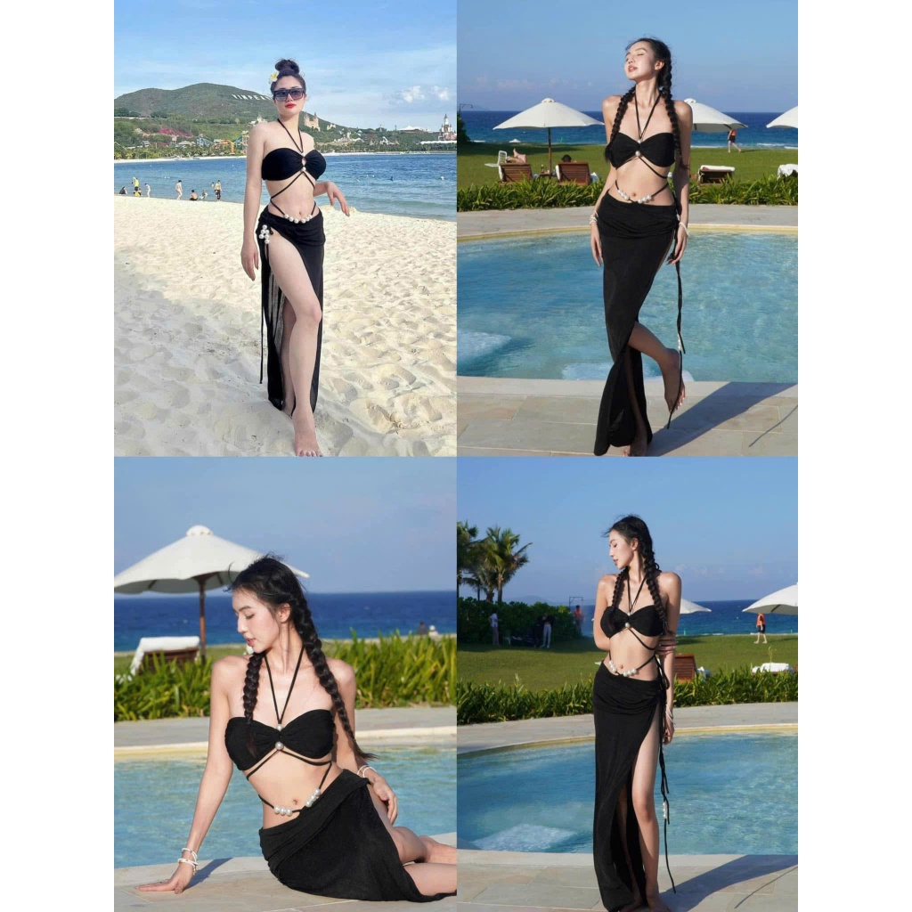 Đồ bơi đi biển, Sét bikini bộ ba chi tiết KẾT NG.ỌC Sang chảnh kèm quây dài tôn dáng Oderi | BigBuy360 - bigbuy360.vn