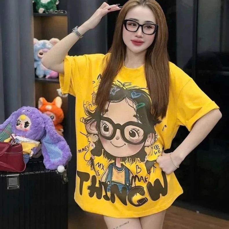 Áo phông in hình cô gái 2 mặt form giấu quần chất cotton nhiều màu phong cách dễ thương dễ phối đồ | BigBuy360 - bigbuy360.vn