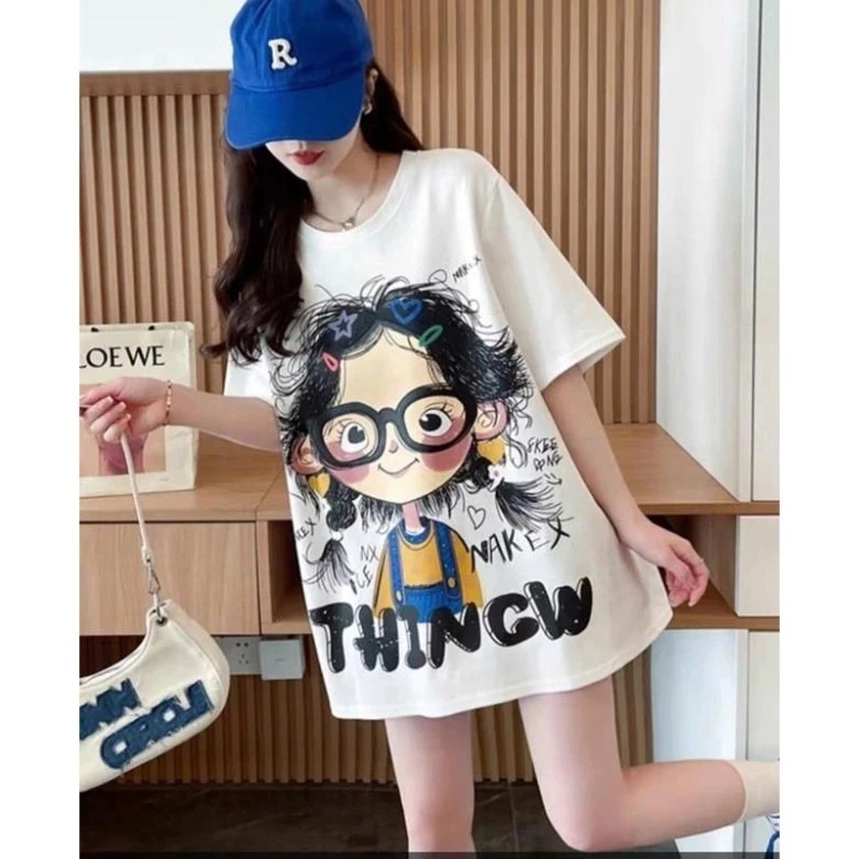 Áo phông in hình cô gái 2 mặt form giấu quần chất cotton nhiều màu phong cách dễ thương dễ phối đồ | BigBuy360 - bigbuy360.vn