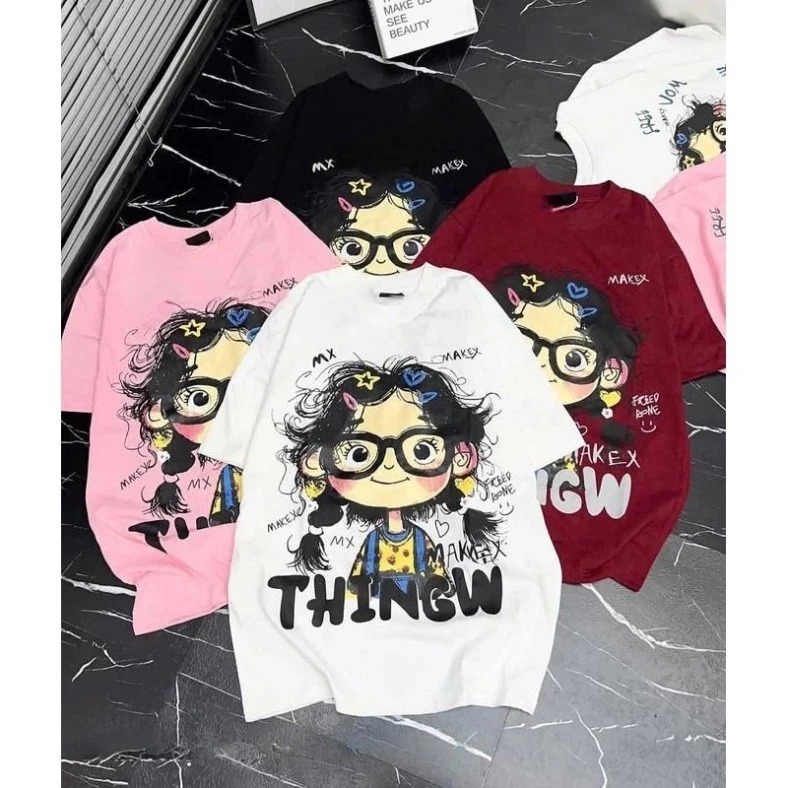 Áo phông in hình cô gái 2 mặt form giấu quần chất cotton nhiều màu phong cách dễ thương dễ phối đồ | BigBuy360 - bigbuy360.vn