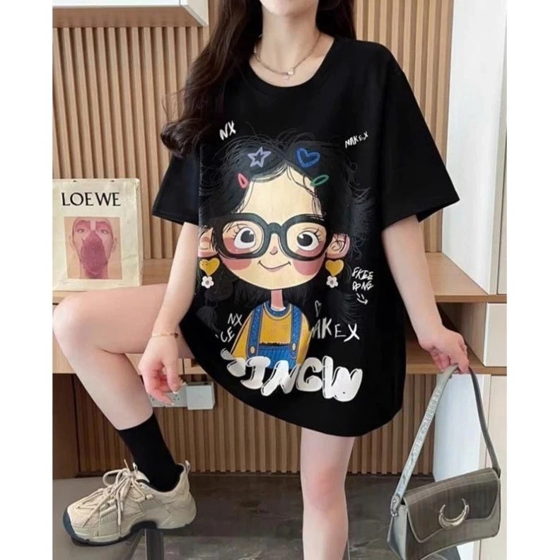 Áo phông in hình cô gái 2 mặt form giấu quần chất cotton nhiều màu phong cách dễ thương dễ phối đồ | BigBuy360 - bigbuy360.vn