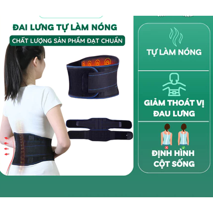 Đai lưng tự làm nóng giảm đau lưng hỗ trợ thoát vị đĩa đệm, thoái hóa cột sống từ đá tourmaline kết hợp từ tính