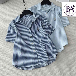 Áo sơ mi nữ kẻ cộc tay, áo sơ mi thêu, sơ mi kẻ hot 2025