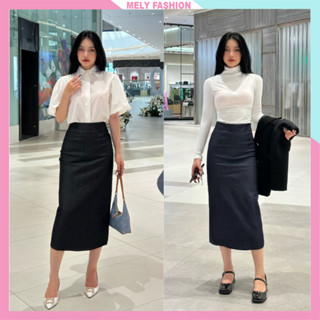 Chân váy dài jean demin Mely Fashion dáng suông chữ A tôn dáng che khuyết điểm bụng đùi dễ phối đồ có bigsize CV82