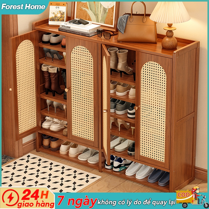 Tủ gỗ giày Tủ giày tre gỗ công suất lớn Tủ mây cửa nhiều lớp chất lượng cao Tủ giày gia đình đơn giản