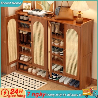 Tủ gỗ giày Tủ giày tre gỗ công suất lớn Tủ mây cửa nhiều lớp chất lượng cao Tủ giày gia đình đơn giản
