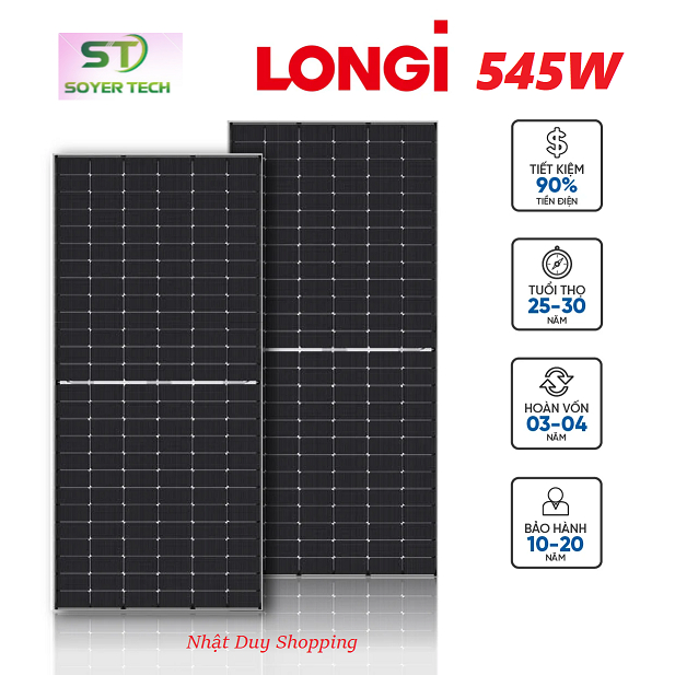 TẤM PIN JA 545W 2 MẶT KÍNH TẶNG JACK MC4-Hàng chính hãng.