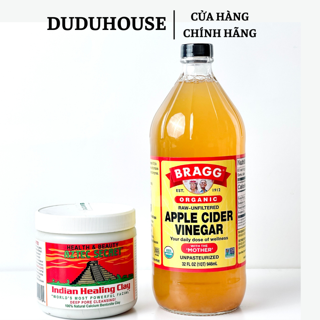 Combo Mặt nạ đất sét Aztec Secret Và giấm táo Bragg: Mặt Nạ Đất Sét GIẢM Mụn Sáng Da
