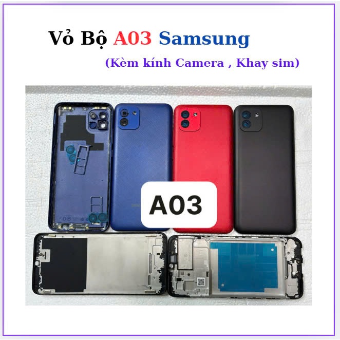 Vỏ Bộ smasung A03,kèm kính camera,khay sim
