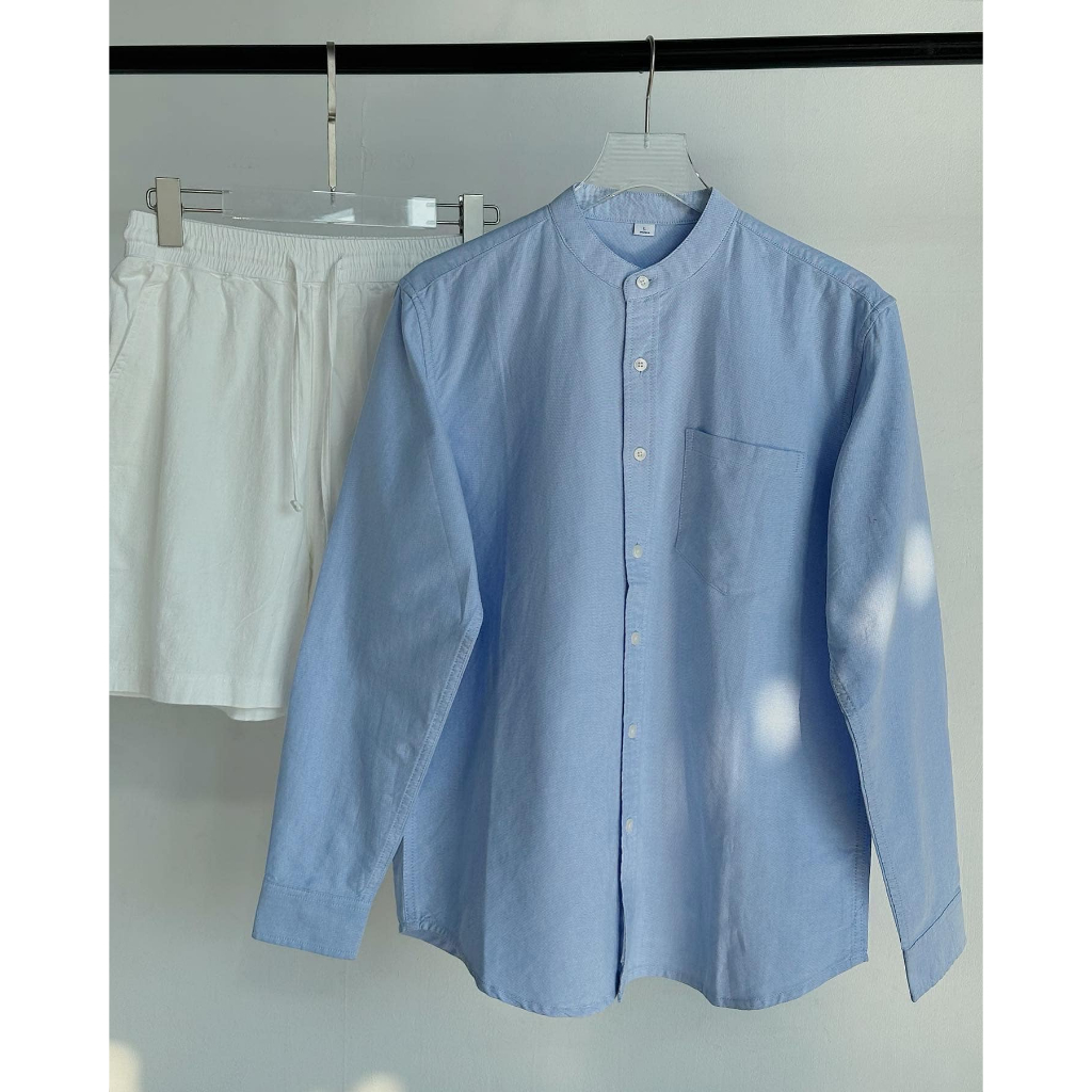 Áo Sơ Mi Cổ Tàu Oxford Tay Dài Nam Nữ Hàn Quốc Cổ Trụ ZUTEE Form Rộng | BigBuy360 - bigbuy360.vn