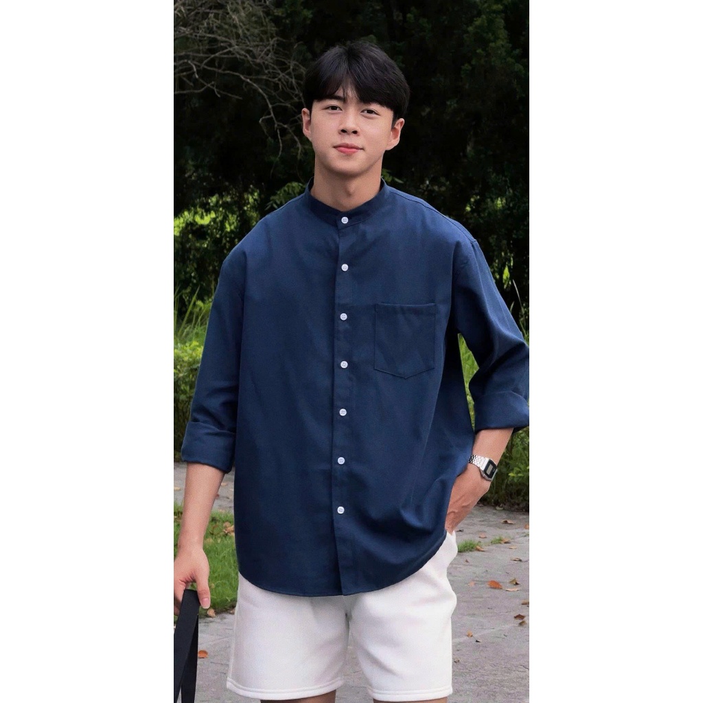Áo Sơ Mi Nam Nữ Unisex Cổ Tàu Dài Tay Chất Liệu Oxford Thoáng Mát