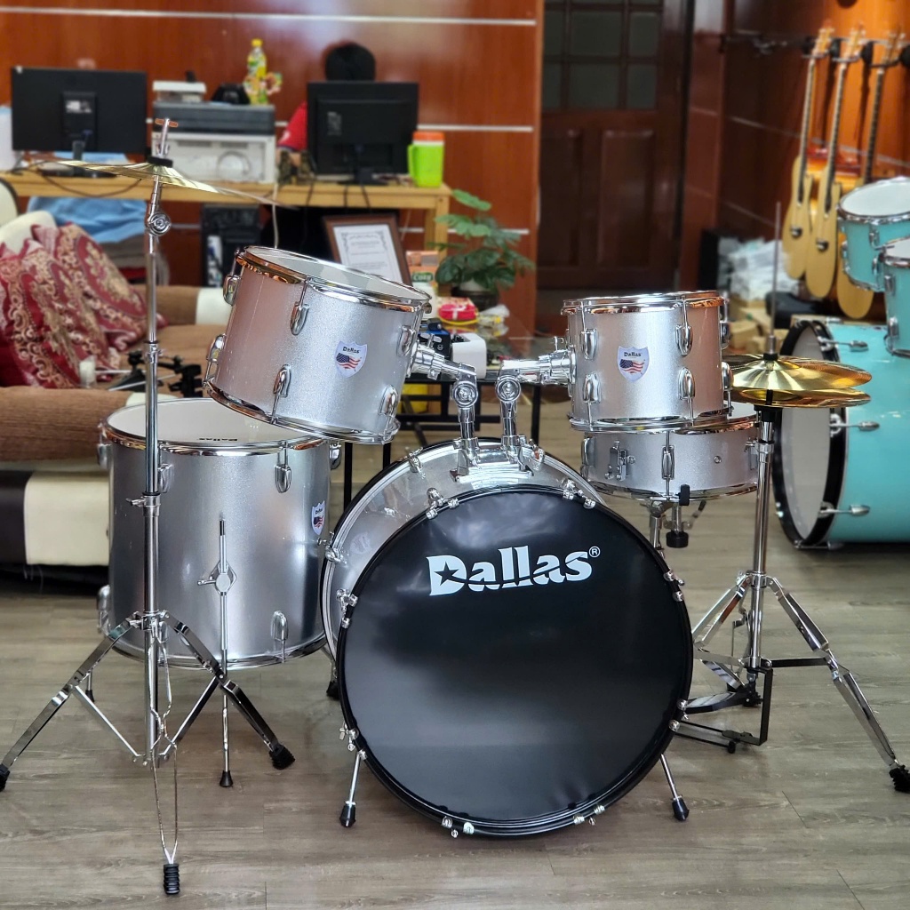 Bộ trống jazz Dallas DL221 nhiều màu đẹp (gồm có 5 trống, ghế, dùi, cymbal, pedal)
