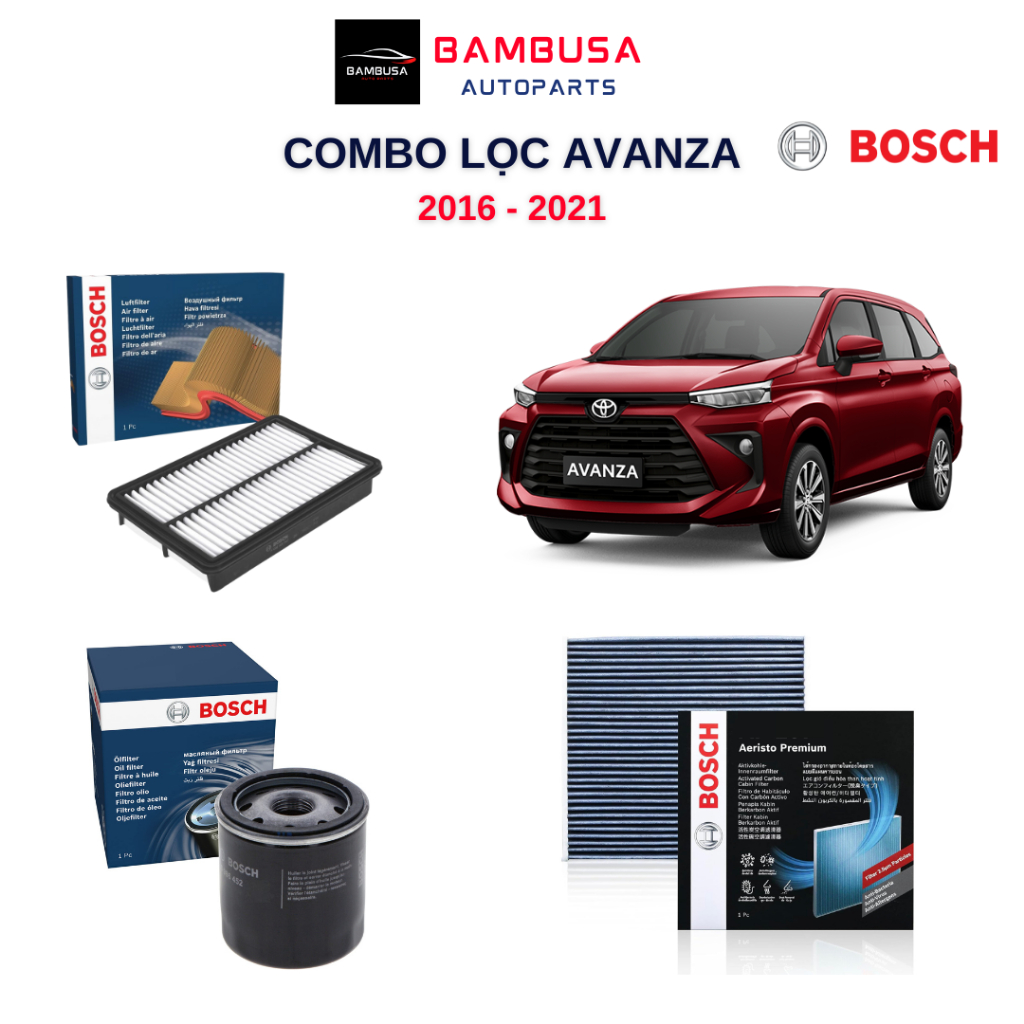 Lọc nhớt, lọc gió, lọc điều hòa TOYOTA AVANZA đời 2016-2021 Bosch chính hãng