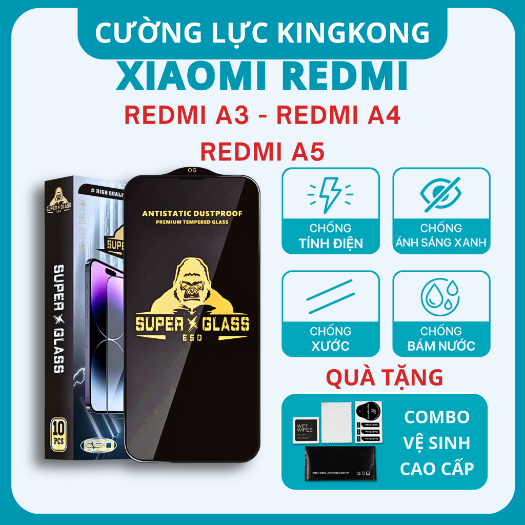 Kính cường lực Xiaomi Redmi A3 / Redmi A4 / Redmi A5 Kingkong full màn |Miếng dàn màn hình XIAOMI| u