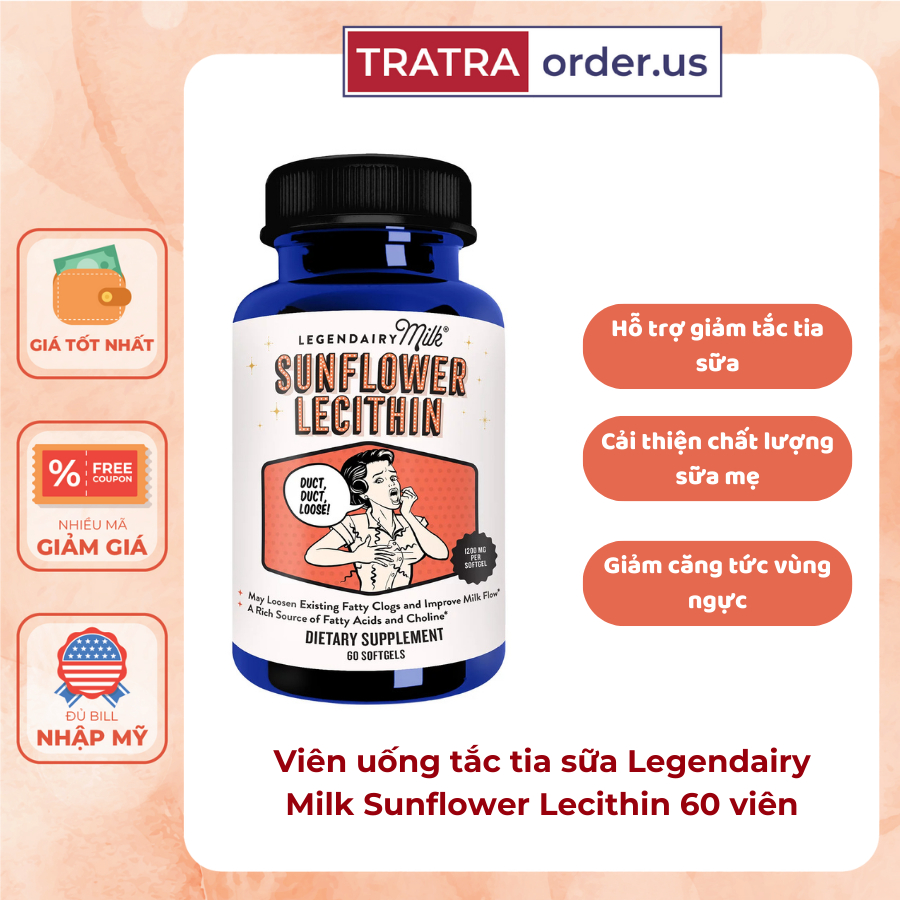Viên uống chống tắc tia sữa Legendairy Milk Sunflower Lecithin cho mẹ sau sinh lọ 60 viên