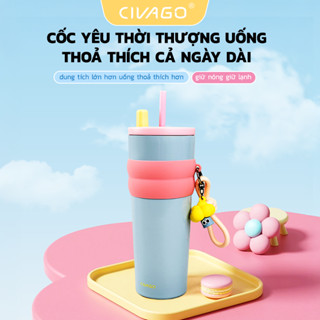 CIVAGO (26oz) Cốc Cà phê lòng cốc gốm tráng men chống rỉ Cốc cà phê giữ nóng giữ lạnh chân  không hai lớp có nắp đậy