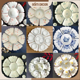  Hỏa Tốc HN  Bộ Bát Đĩa Cúng Gia Tiên Bộ Hoa Mặt Trời Vẽ Tay Nhiều Hoạ Tiết Gốm Sứ Bát Tràng 