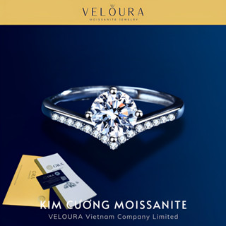 Nhẫn Nữ Kim Cương Moissanite 1 Carat - Chính Hãng VELOURA - Dáng Vương Miện Cao Cấp | GRA VJN011