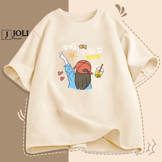 Áo Thun Unisex In Hình Cô Gái Form Rộng Nam Nữ by JOLI Phong Cách Ulzzang J Joli Trendy