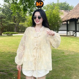 Set Áo Babydoll Ren Hoa 247joomate Tay Dài Tay Bồng Buộc Nơ Kèm Quây BbdE35 P3K10
