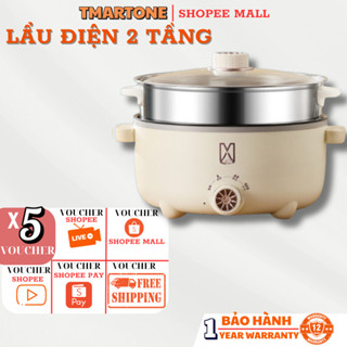 Nồi Lẩu Điện Đa Năng 2 Tầng kèm giá hấp 28 cm tráng men chống dính công suất 1000W, BH 12 tháng.