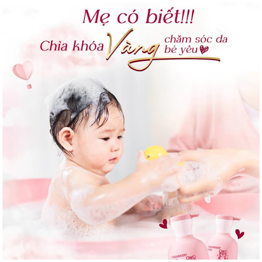 Sữa Tắm Gội Gấu Dâu Voudioty Giúp Làm Sạch, Dưỡng Ẩm Cho Da Và Tóc Cho Bé 300ml