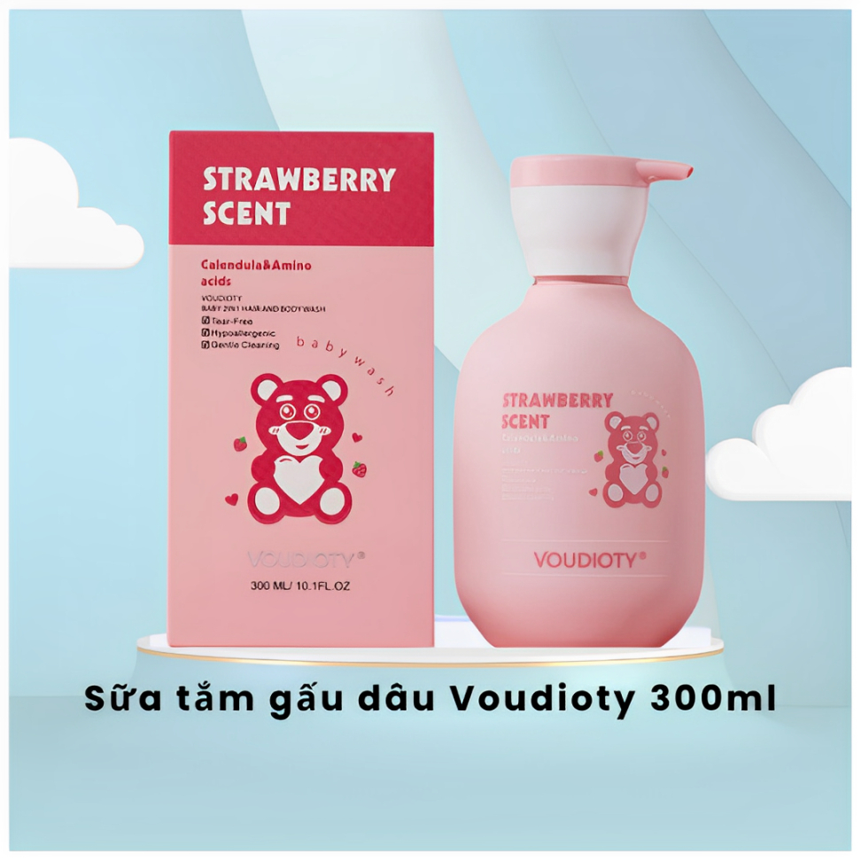 Sữa Tắm Gội Gấu Dâu Voudioty Giúp Làm Sạch, Dưỡng Ẩm Cho Da Và Tóc Cho Bé 300ml