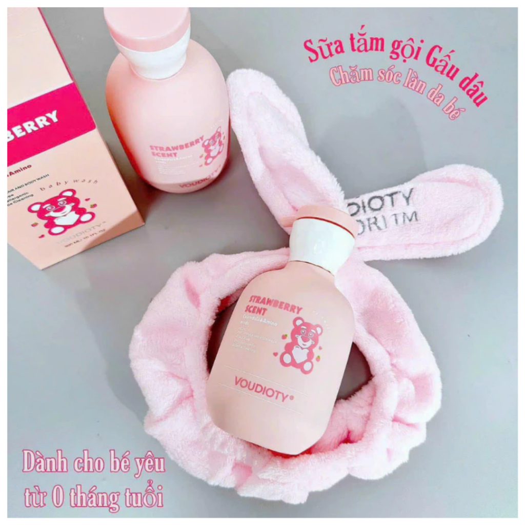 Sữa Tắm Gội Gấu Dâu Voudioty Giúp Làm Sạch, Dưỡng Ẩm Cho Da Và Tóc Cho Bé 300ml
