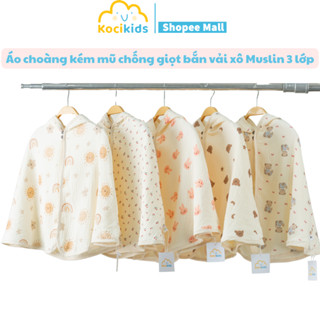 Áo choàng xô muslin 3 lớp chống nắng tránh gió, kèm mũ chắn giọt bắn mềm mại, an toàn cho bé