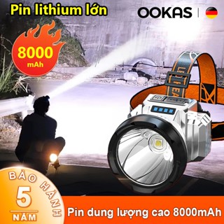 OOKAS Đèn Pin Đội Đầu Đeo Trán Bóng Siêu Sáng Kèm Pin Sạc Siêu Tiện Lợi,Cắm Trại Du Lịch HOT