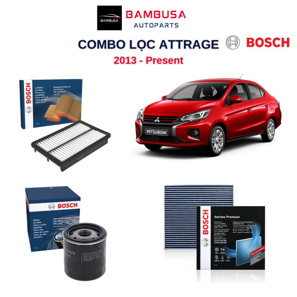 Lọc nhớt, lọc gió, lọc điều hòa MITSUBISHI ATTRAGE (2013-nay) - Bosch chính hãng