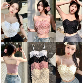 Áo bra 2 dây HOA HỒNG DÁNG DÀI croptop - Áo ngực nữ mút mỏng - bra ren chun sau lưng co dãn mã 806 MỚI