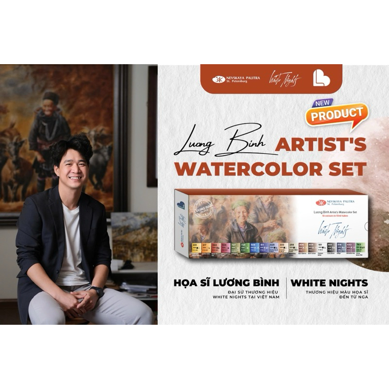 [IWS] Màu nước Nga White Nights hạng họa sĩ chuyên nghiệp Luong Binh tuýp 10ml hộp giấy 12-18- 24 mà