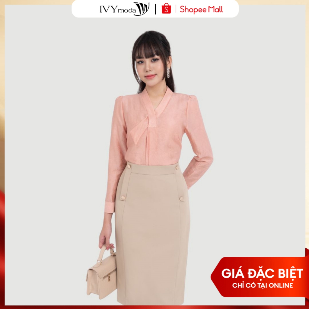 Áo lụa cổ xếp chéo nữ IVY moda MS 17M8167